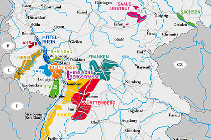 Karte der deutschen Weinanbaugebiete 2015